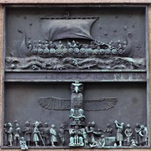 The other side of the monument shows the arrival of the Vikings in America